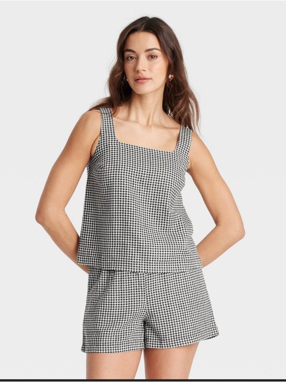 a new day Black & White Gingham Square Neck Tank Top